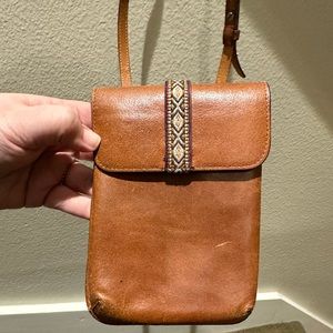 Most Wanted Brown Leather Southwest Embroidered Crossbody Small Pouch Purse